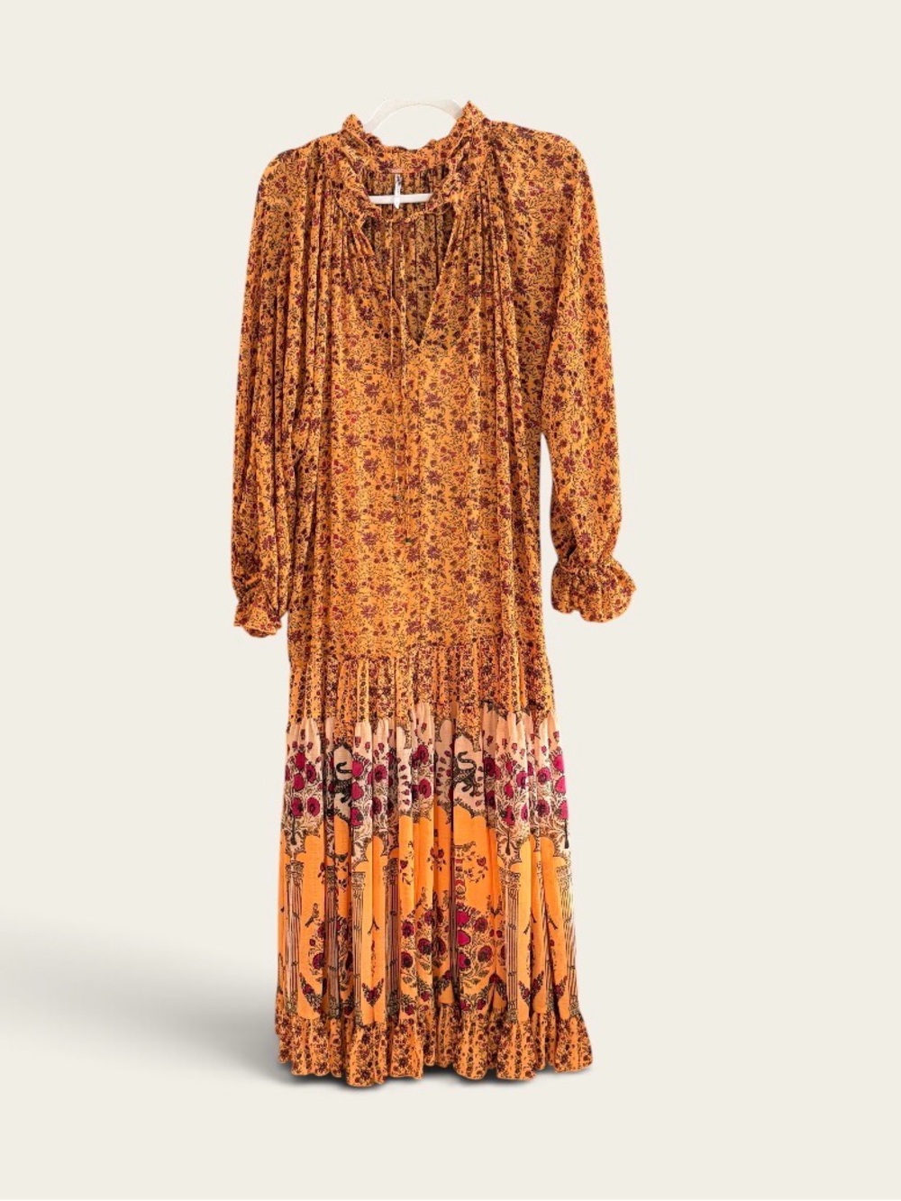 Free People Orange Floral Tiered Maxi Dress Small - Picture 2 of 8